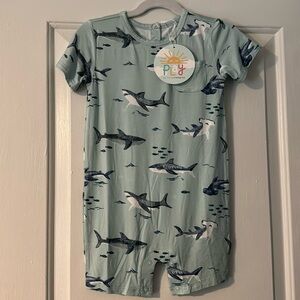 Little Sleepies Sharks Pocket Shorty Romper NWT
